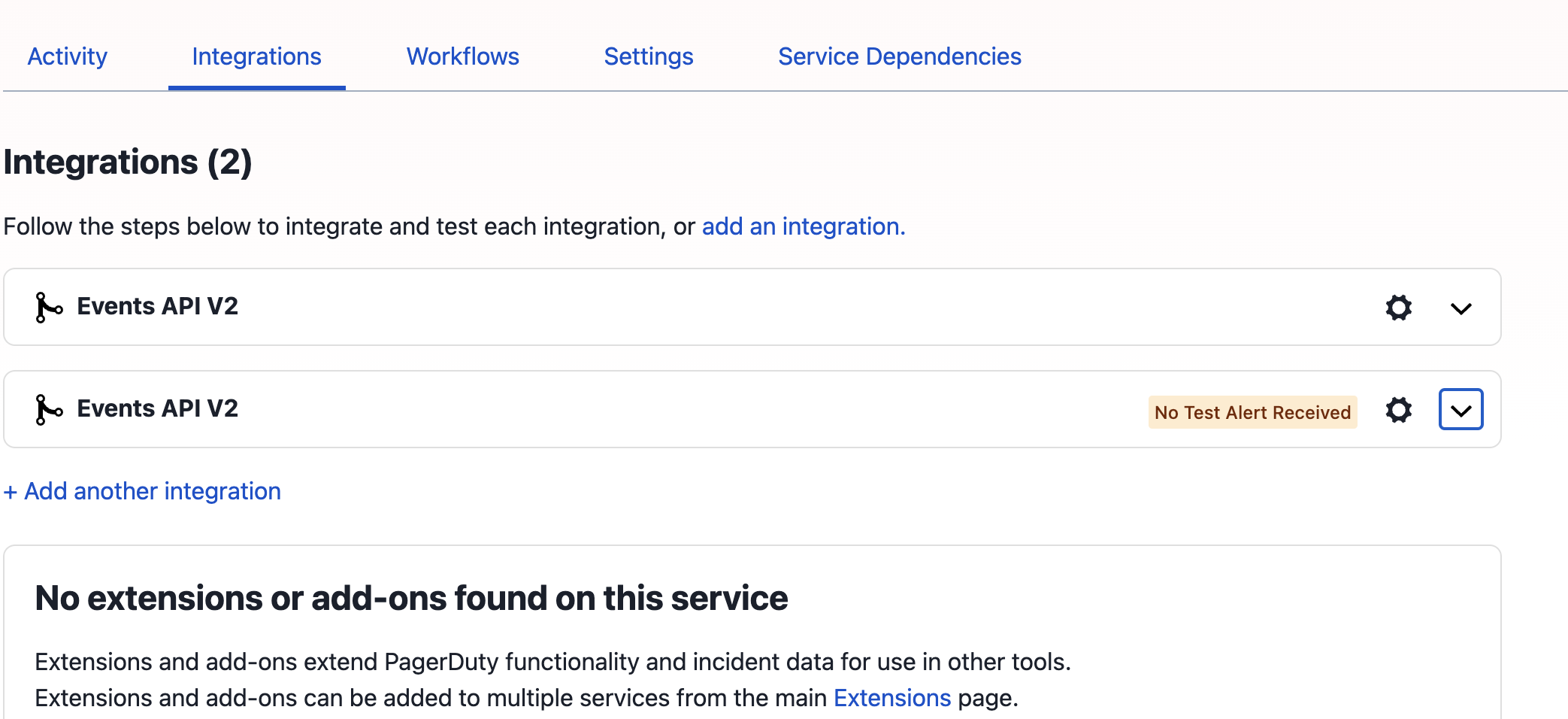 PagerDuty integration key screenshot