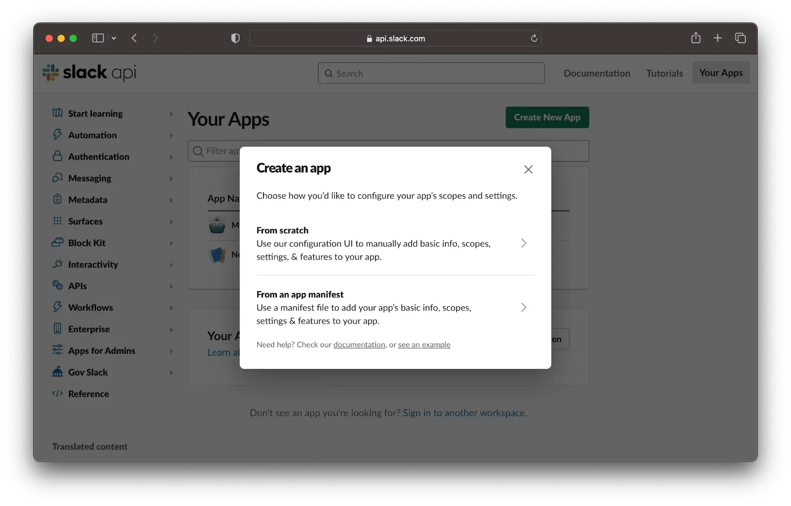 Slack Integration Step 1