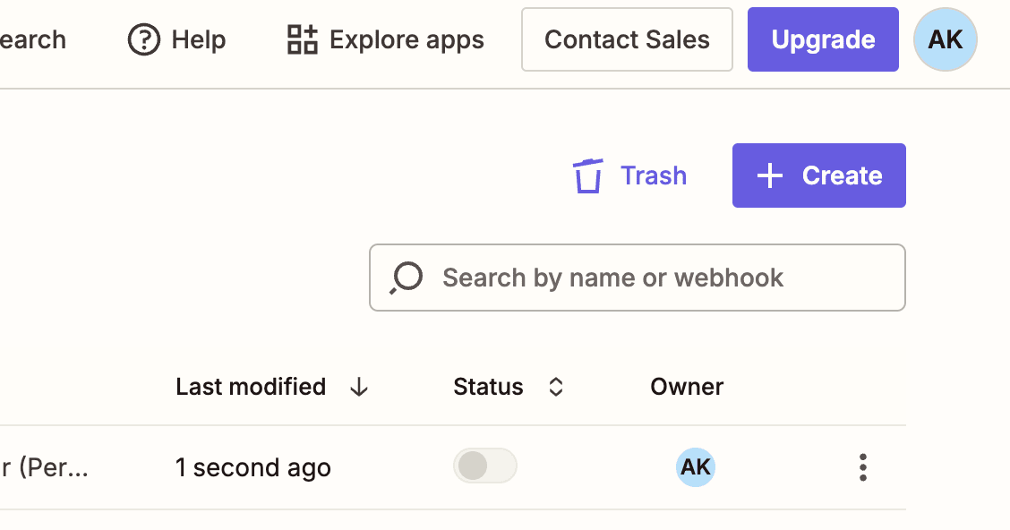 Zapier create zap screenshot